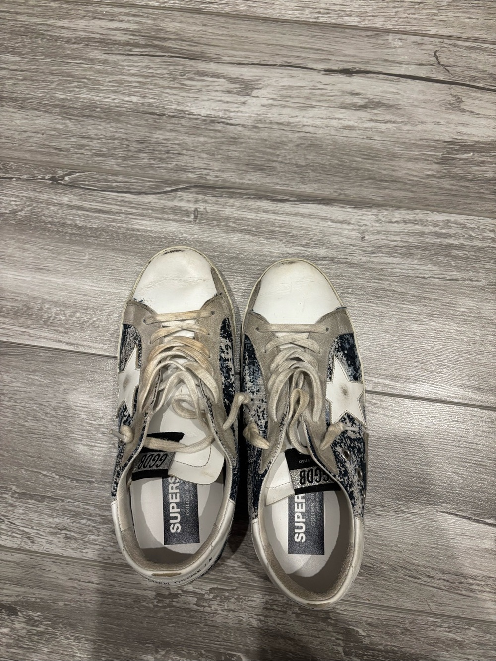 Golden Goose Women's White, Navy and Silver SuperStar Sneakers